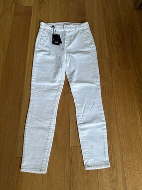 PAIGE White High-Rise Skinny Jeans with Button Detail